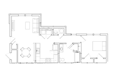 Floor plan for 1 bed, 1 bath, 765 sqft